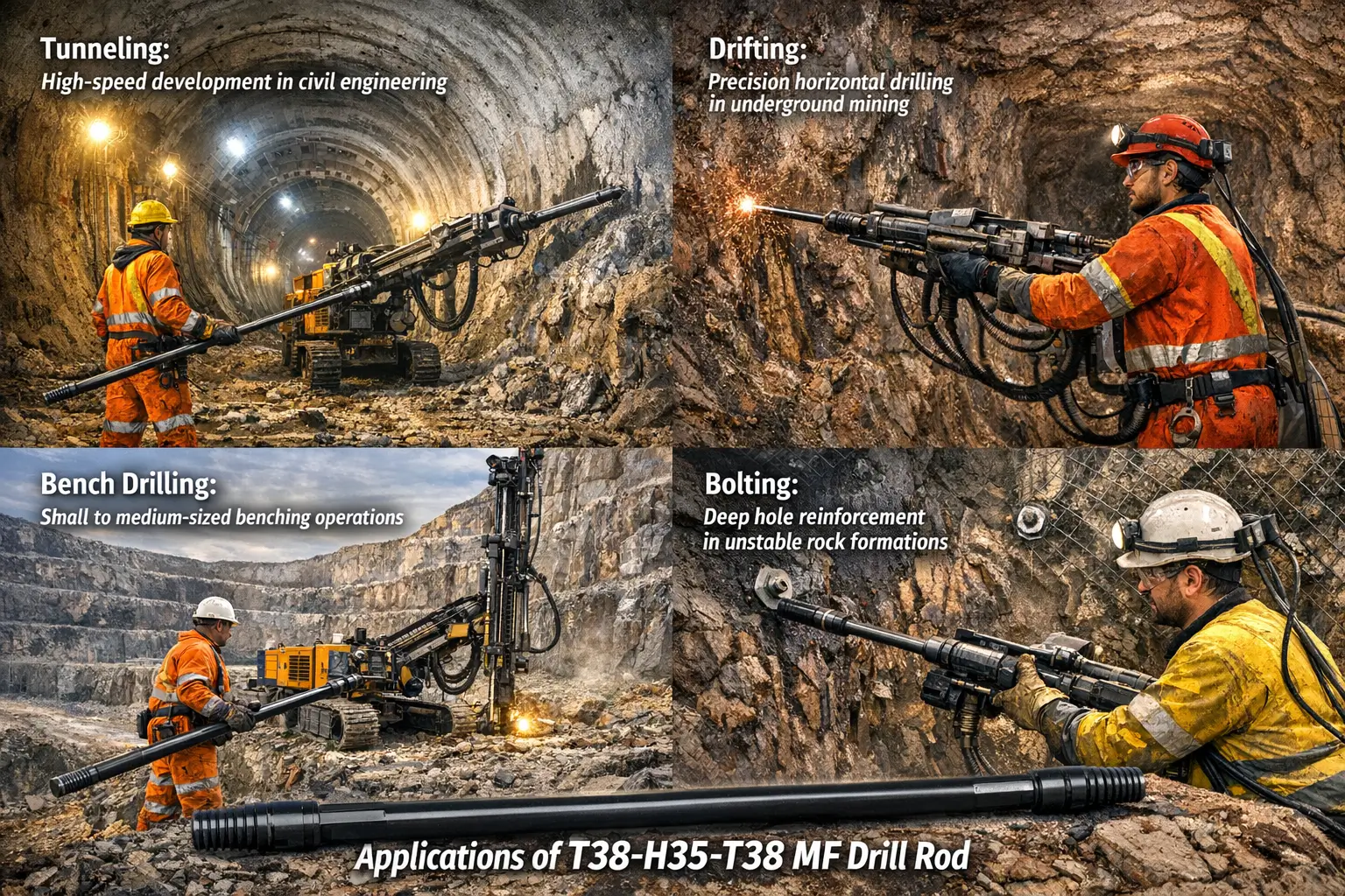 Applicantions of T38-H35-T38 MF Drill Rod