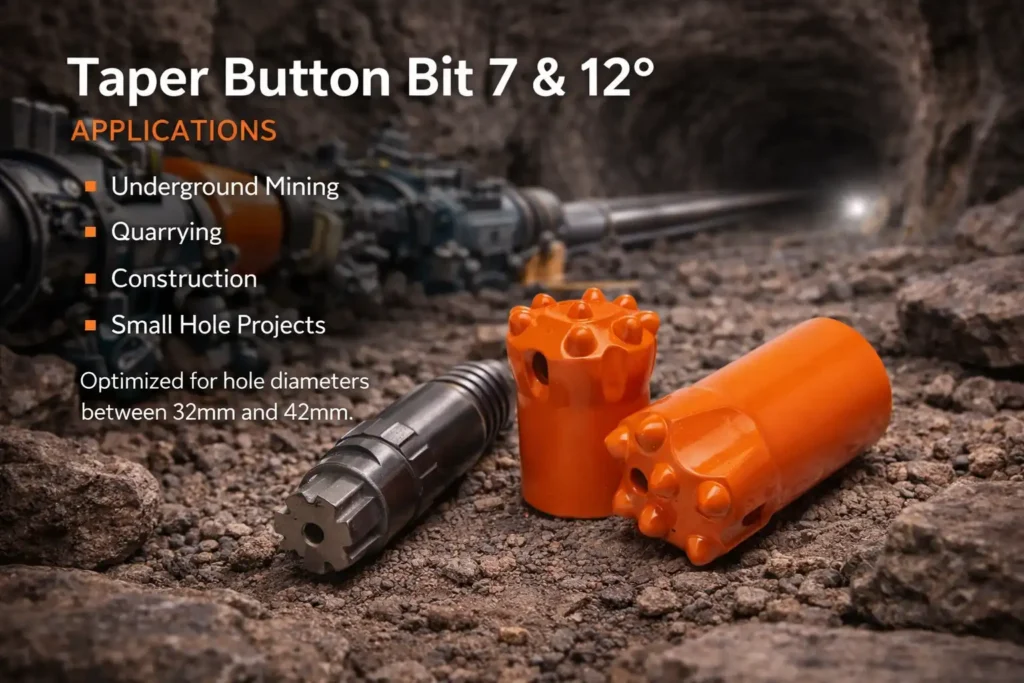 Taper Button Bit 7 & 12° Applicantions