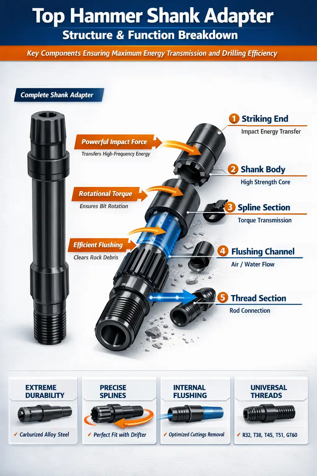 Top Hammer Shank Adapter Structure & Function