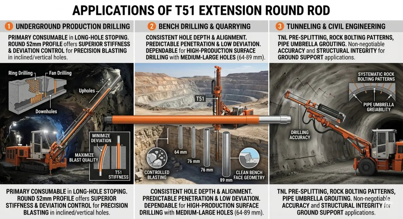 Applications of T51 Extension Round Rod