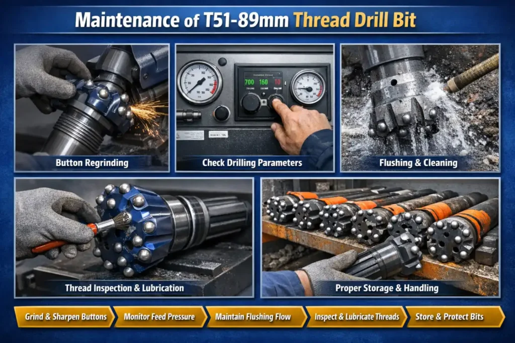 Maintenance of T51-89mm Thread Drill Bit
